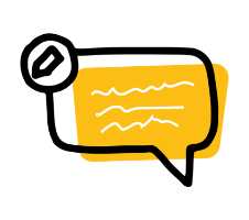 Yellow speech bubble icon with white lines suggesting text, likely a chat or message button